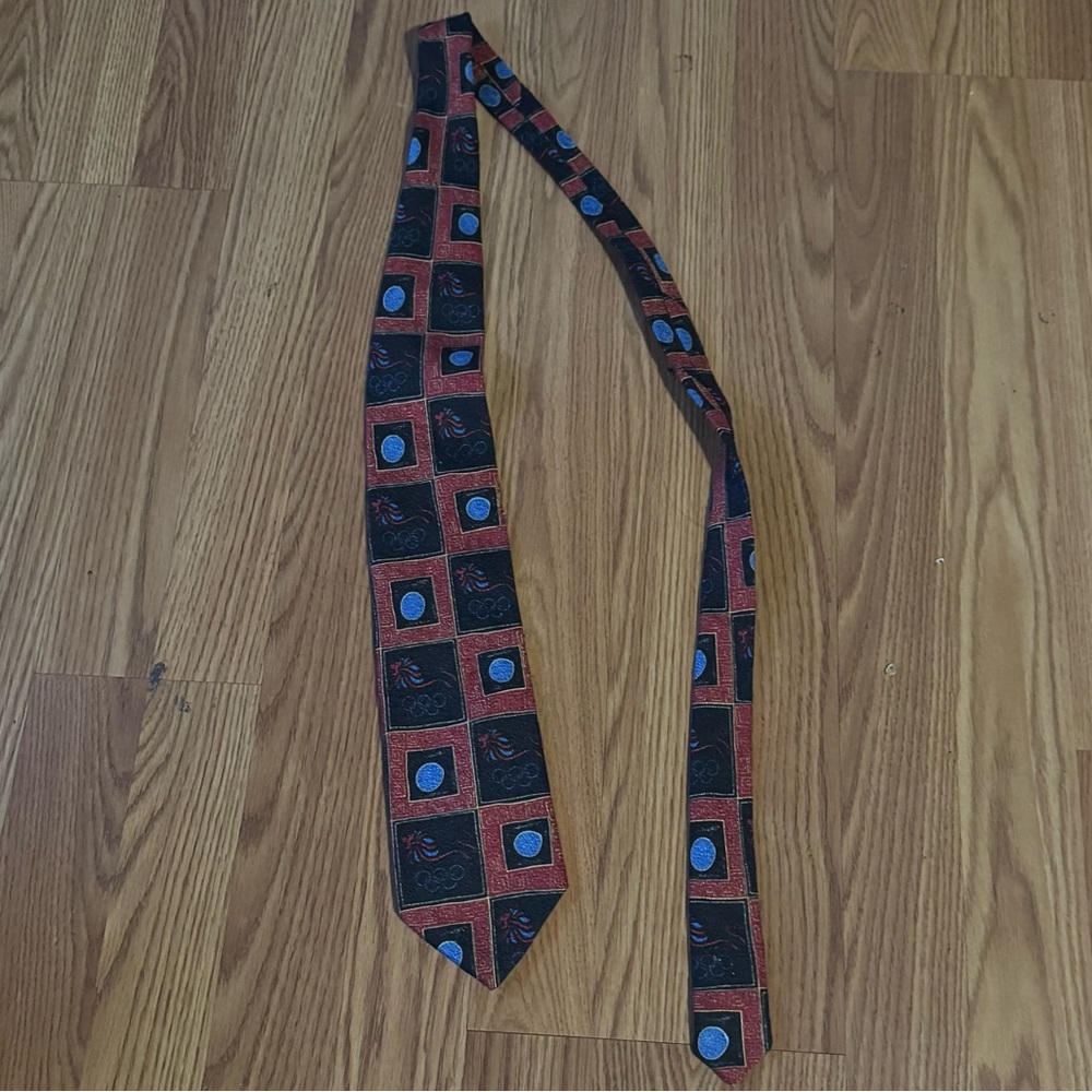 The Rack Vintage Olympics Print‎ 100% Silk Tie Made USA Retro Business Work Art